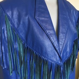Vintage blue fringe leather jacket